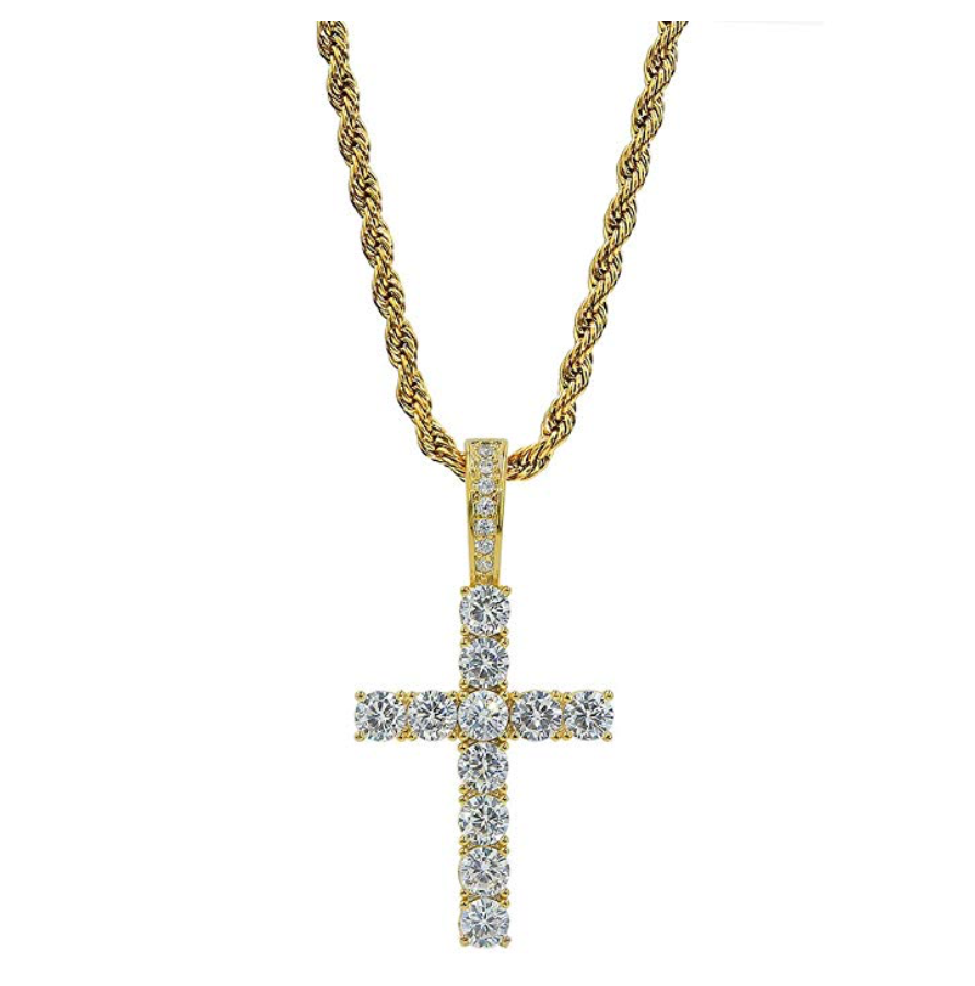 Jesus Cross Pendant Necklace Cross Hip Hop Chain Holy Christian Jewelry Simulated Diamond 24in.