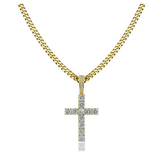 Jesus Cross Pendant Necklace Cross Hip Hop Chain Holy Christian Jewelry Simulated Diamond 24in.