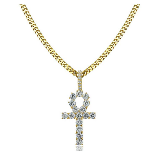 Egyptian Ankh Necklace Key Of Life Pendant Ankh Necklace Simulated Diamond African Jewelry Chain Gold Silver Color Metal Alloy 24in.
