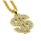 Money Necklace Gold Color Metal Alloy Cash Money Chain Simulated Diamond Dollar Sign Chain Hip Hop Jewelry 30in.