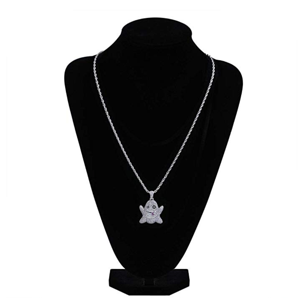 Emoji Ghost Necklace Hip Hop Jewelry Emoji Ghost Chain Rose Simulated Diamond Pendant Cartoon Necklace Gold Silver Color Metal Alloy