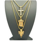 Jesus Face Chain Holy Angel Cross Necklace Set Simulated Diamond Gold Color Metal Alloy Christian Chain Hip Hop Jewelry Jesus Piece Set