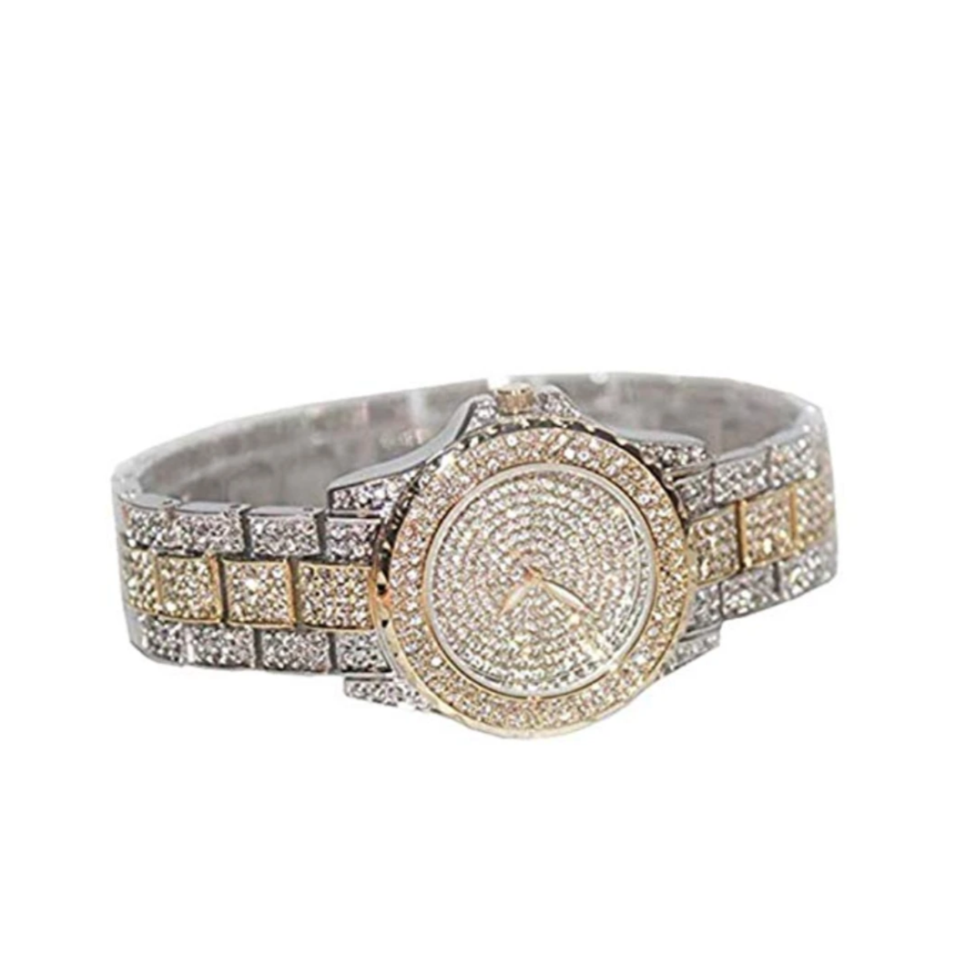 Gold Silver Two Tone Watch Simulated Diamond Watch Hip Hop Jewelry Bust Down Iced Out Watch Bling