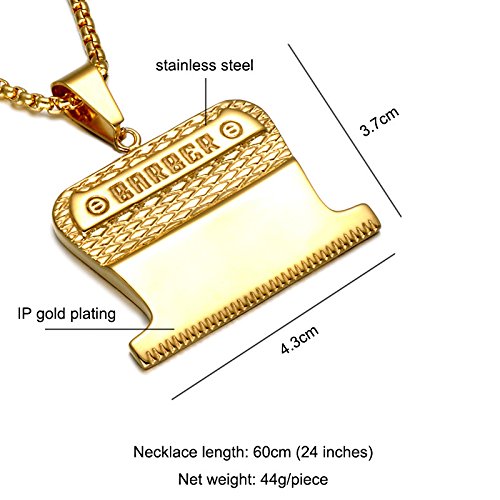 Gold Barber Clipper Blade Jewelry Barber Necklace Diamond Barbershop Gold Chain 24in