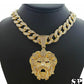 Cuban Link Lion Necklace Animal Simulated-Diamond Gold Color Metal Alloy Chain Leo Hebrew Lion Judah Jewelry Gift Lion King Pendant Stainless Steel 18in.