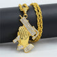 Uzi Gun Praying Hand Chain Simulated Diamonds Necklace Hip Hop Gun Pendant Machine Gun Jesus Chain 24in.