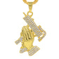 Uzi Gun Praying Hand Chain Simulated Diamonds Necklace Hip Hop Gun Pendant Machine Gun Jesus Chain 24in.